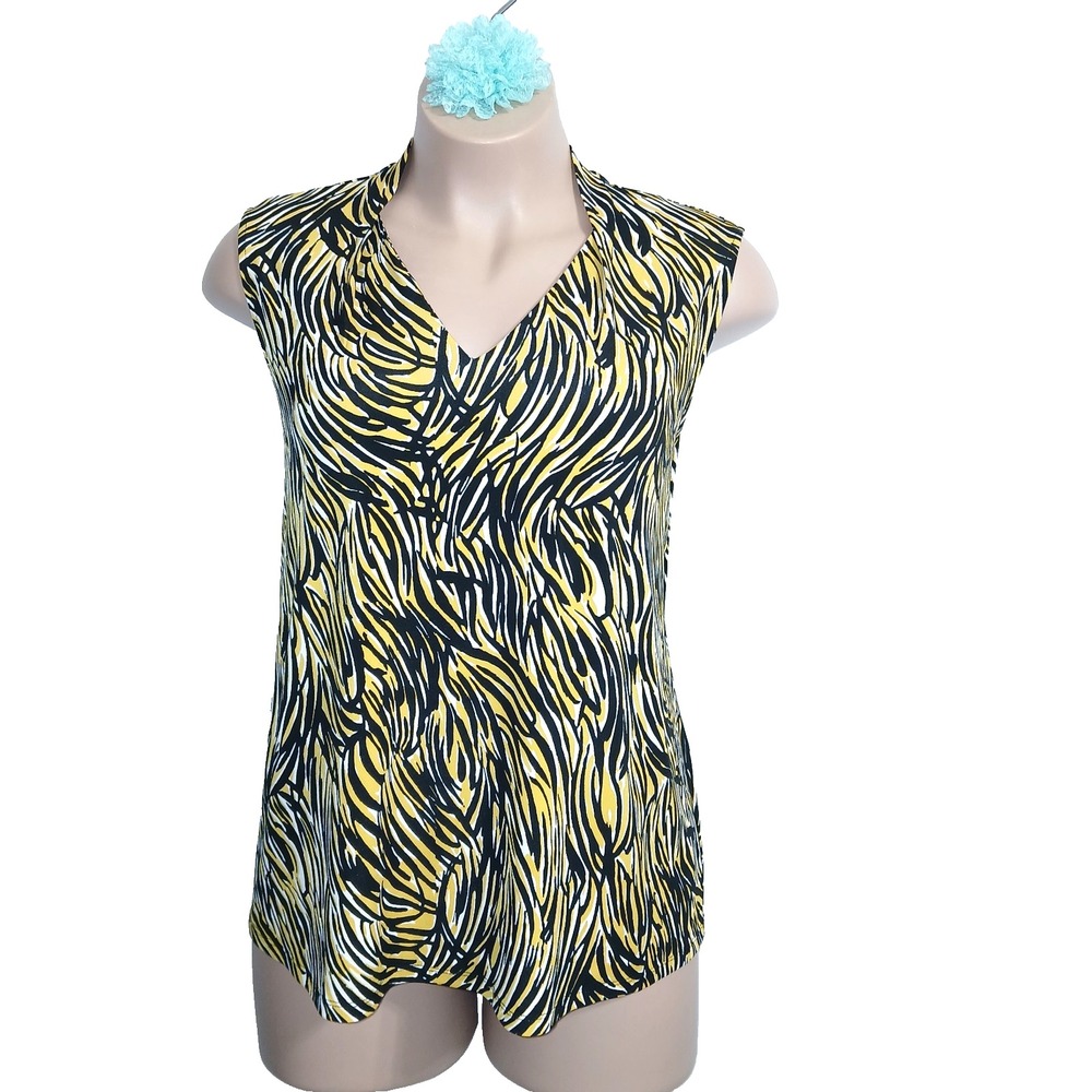 Kasper Women Tank Top 2X Yellow Black Butterscotch Suit Lagenlook Career Office